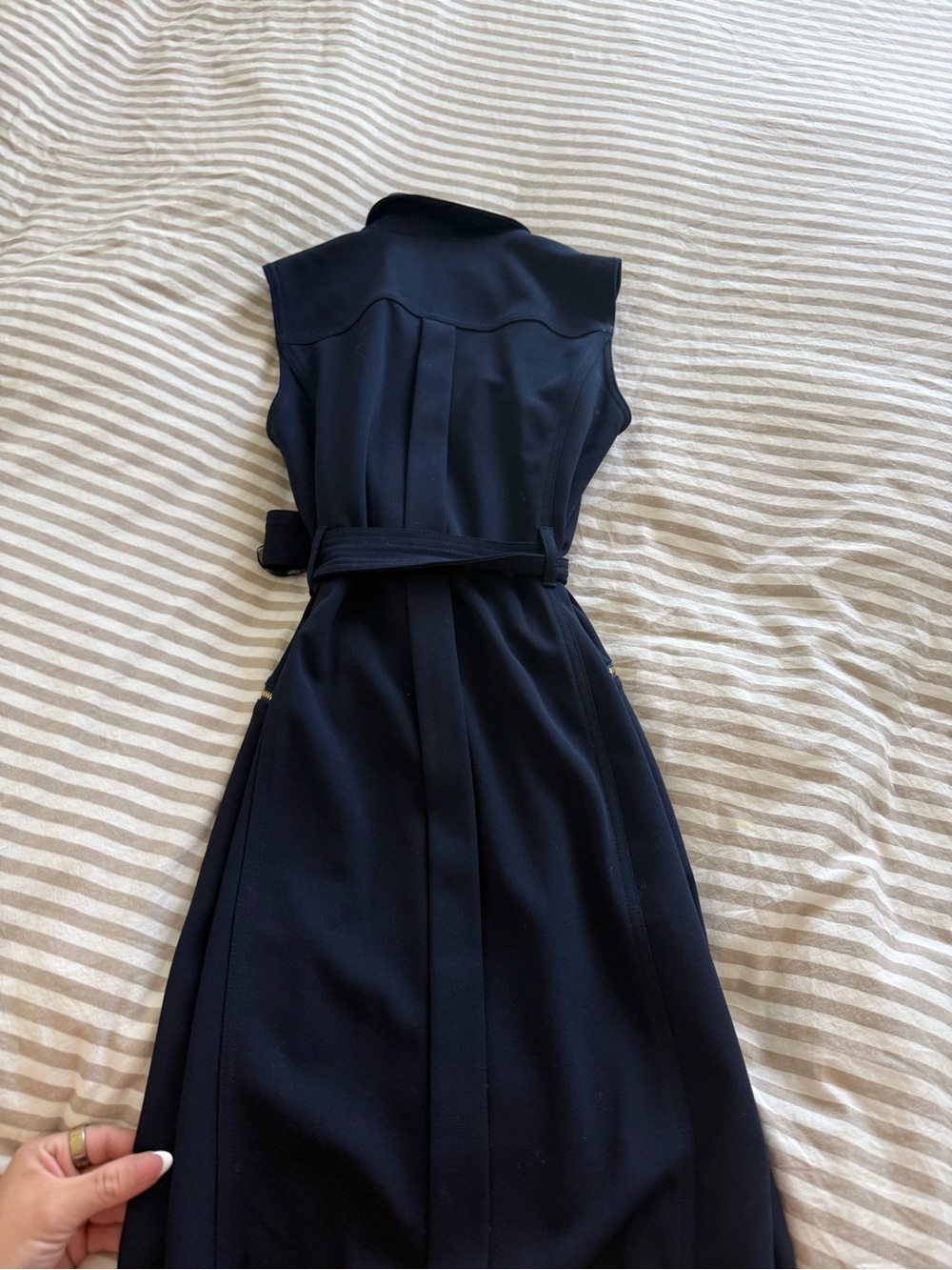 Calvin Klein Navy Sleeveless Belted Zip Romper with Gold Hardware - Picture 4 of 6